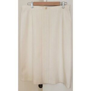 POLA OY FINLAND JERSEY PENCIL FRONT PLEATED LINED WHITE SKIRT SZ 46/XL